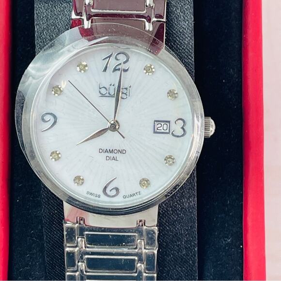 Burgi White Mother of Pearl BUR086SS Stainless Steel Diamond Swiss Quartz main image 11